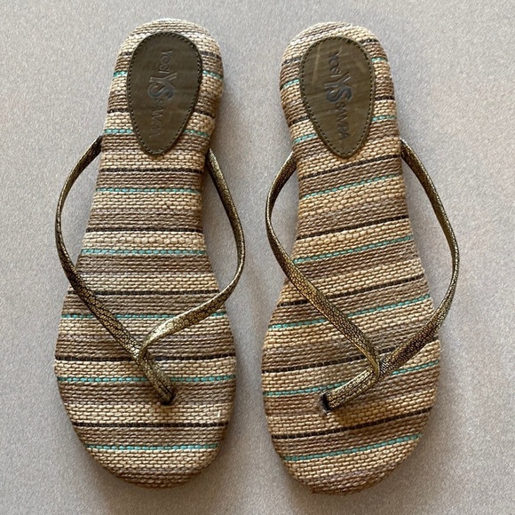 Yosi Samra Gold Striped Memory Foam Flip Flop Sandals - Picture 1 of 6